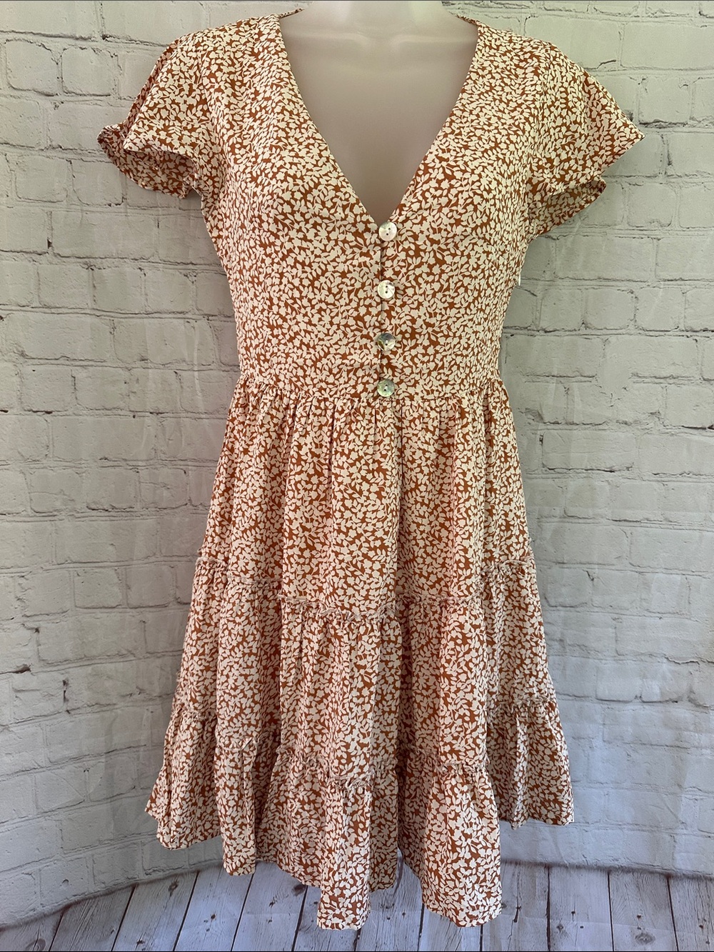 Petal & Pup Rust and White Floral Mini Dress